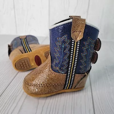 $28.43 • Buy New OLD WEST Kids Unisex Poppets Infant Navy Boot Size 0 Newborn Baby Boots 