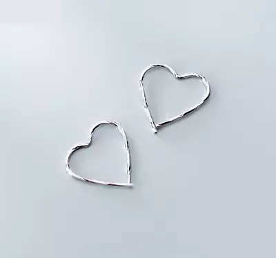 S925 Sterling Silver Love Heart Shaped Hoop Earrings • $8.98