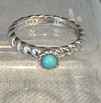 Judith Ripka Turquoise Cabochon Ribbed Coil 925 Sterling Silver Ring Sz 7 • £57