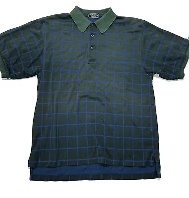 Burberry Polo Shirt Mens Large Vintage Green Plaid Short Sleeve USA Made • $29.99