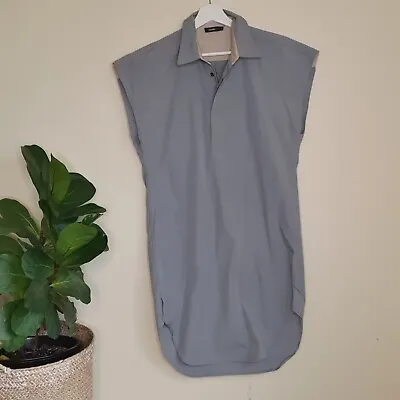 Bassike Organic Cotton Cap Sleeve Shirt Dress 0 AU6 XS Blue-Grey Splits Designer • $140