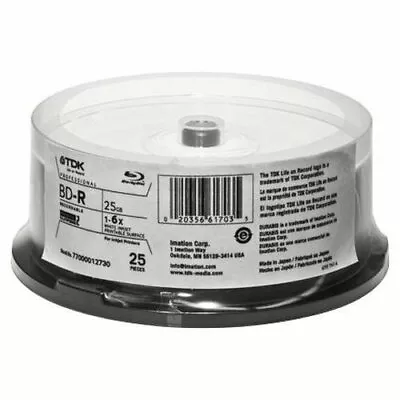 £18.44 • Buy GENUINE TDK Blu-ray Disc 25 Spindle - 25GB 1-6X BD-R - Printable--