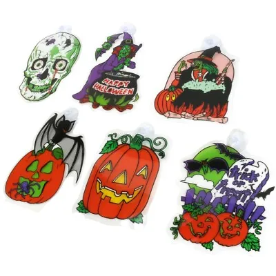 6 X HALLOWEEN WINDOW DECORATIONS Fun Fancy Dress Party Decor Mural Stickers UK • £3.96