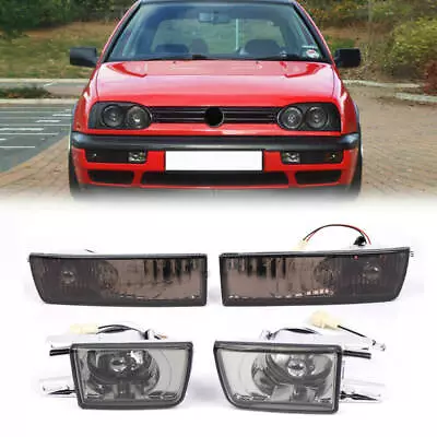 Pair Smoked Lens Fog Light + Corner Signal Lights For VW For Golf For Jetta Mk3 • $42.95