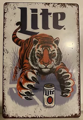 Miller Lite Tin Beer Sign  - Tin 8” X 12” - Tiger / Aluminum Tin - Poster • $7.99