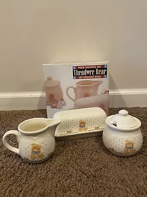 Tienshan Theodore Bear Stoneware 5 Pc. Hostess Set - Butter Dish Cream & Sugar • $35