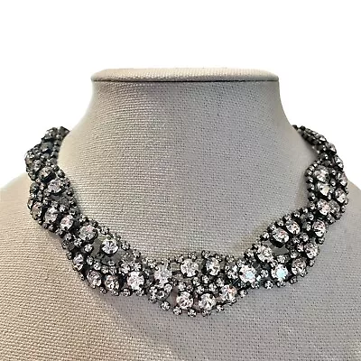 Zara Rhinestone Twist Necklace Statement Collar 18” Crystal Gunmetal Bling Party • $29.99