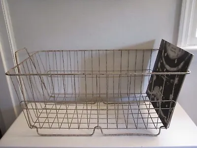 Vintage LARGE Industrial Wire Metal Storage Basket Parts Bin On Skids  • $79.99