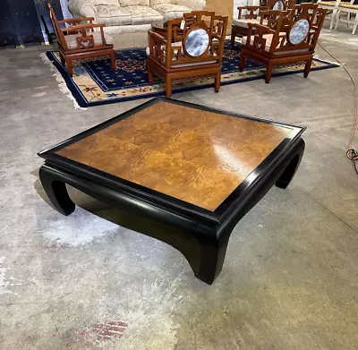 Late 20th Century Ming Style Black & Burl Coffee Table Attributed To Chin Hua • $2250