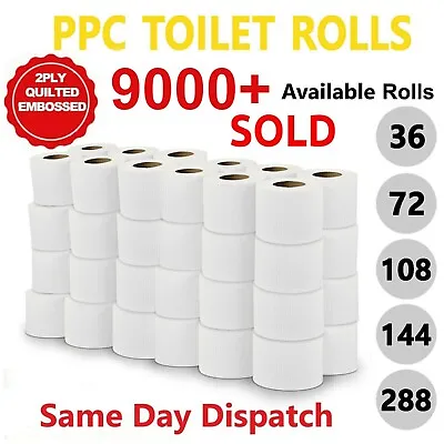 3672144288 2Ply Toilet Rolls Quilted Embossed Paper Luxury Tissue Roll Bulk • £59.99