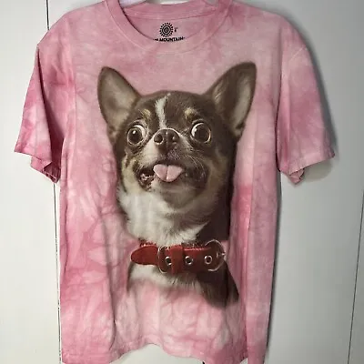 The Mountain Dog T-Shirt Size Small Pink Tie Dye With Chihuahua Face 100% Cotton • $10