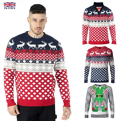 Noroze Mens Novelty Elf Joker Knitted Christmas Retro Sweater Jumper Pulover Top • £19.99