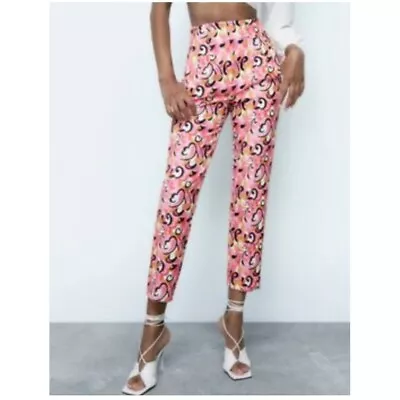 Zara Floral Paisley Print Retro Pants Pink Core Sz M • $34.99