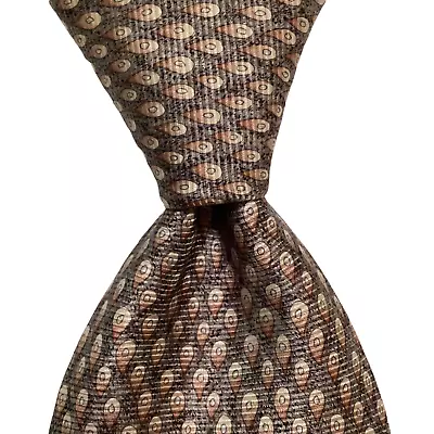 BVLGARI SEVENFOLD Men's 100% Silk Necktie ITALY Luxury Geometric Brown/Peach EUC • $83.99