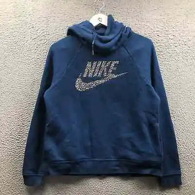 Nike Rally Metallic Funnel Neck Hoodie Sweatshirt Mens Small Graphic Swoosh Blue • $29.99
