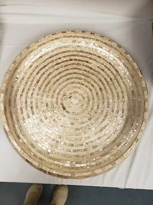 Pier 1 Mother Of Pearl Large Round Mosaic Tray/Platter VERY RARE 2 Feet • $112.46