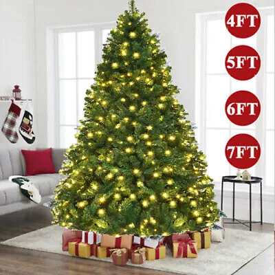 4/5/6/7FT Artificial Christmas Tree W/LED Lights Bushy Xmas Decoration Stand AU • $9.54