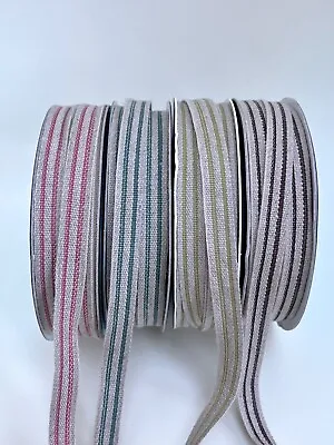 French Linen Striped Trim Ribbon Rustic Wedding 11mm Wide  - Sold By The Metre • £1.80