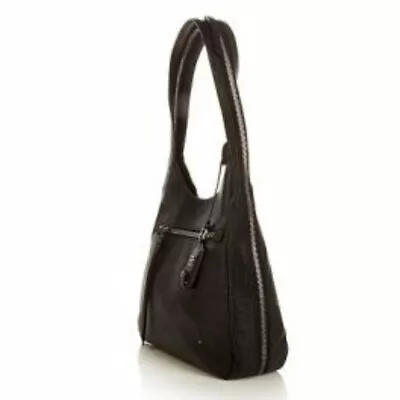 OH By Joy Gryson Croco Embossed Leather Hobo Bag Zipper Details Black  • $50.90