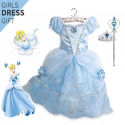 Girls Princess Cinderella Dress Up Party Fancy Costume Cosplay Outfit Kids Gifts • £7.99