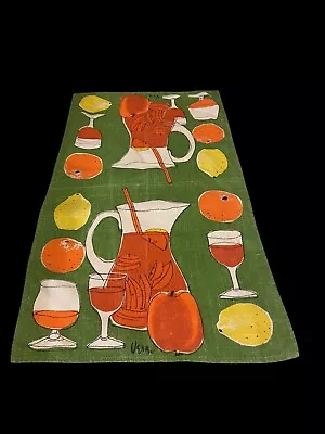 Rare Vintage Vera Neumann Linen Kitchen Tea Towel Sangria Wine Green Orange • $36