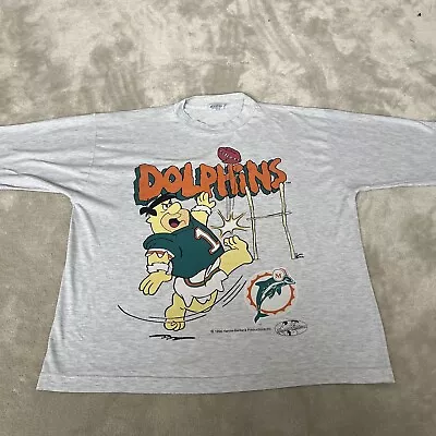 Campri Team Line Miami Dolphins The Flintstones T Shirt Mens Large Grey Retro • £24.99