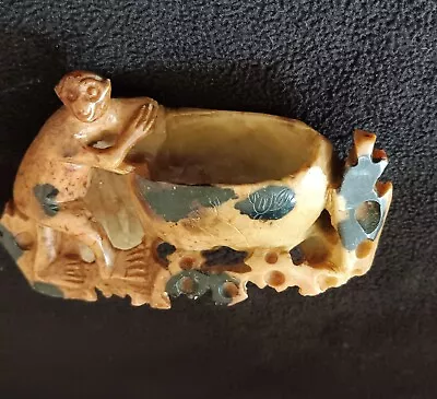 Vintage Chinese Hand Carved Soapstone Inkwell Sculpture 4 Inches Long • $9