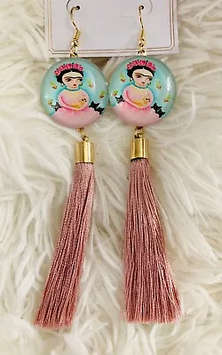 Frida Kahlo Pom Pom Earrings Pink • $10