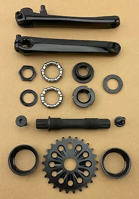 Genuine 3 Piece Steel 175mm Long Crank Set In Black With Black Alloy Sprocket. • $92.79