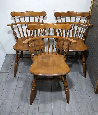 Set 3x Vintage Ethan Allen Heirloom Nutmeg Maple Spindle Comb Back Dining Chairs • $720