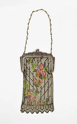Vintage Art Deco Whiting And Davis Enamel Mesh Flapper Purse Antique Handbag • $49