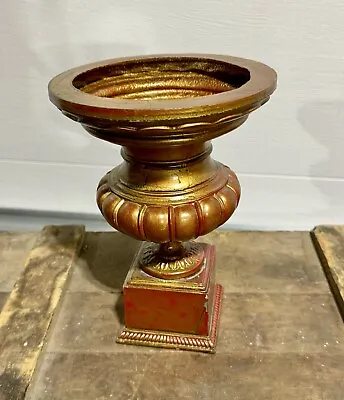 Rare Vintage Small Metal Garden Urn Planter Candle Holder Golden Original Paint • $112.50