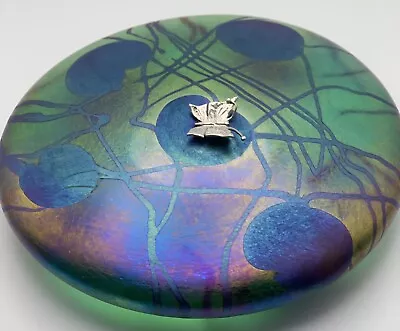 John Ditchfield Signed Art Glass Silver Butterfly Lily Pad  Paperweight • £160