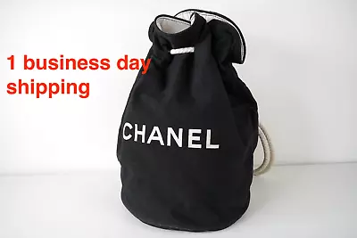 CHANEL Novelty Pool Beach Bag Drawstring Shoulder Bag Vintage Black Used • $99