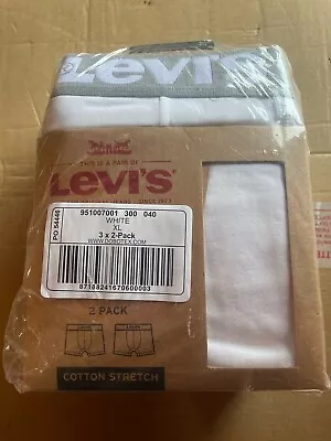 New Sealed 6 Pairs Size XL Levis Boxer Shorts White With Grey Edge 3 Packs Of 2 • £39.99