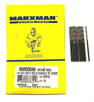 $10.35 • Buy 1.60mm Drill Bit HSS 135° Split Point Black & Gold Jobber Drills 12pk USA Made