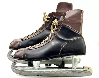 MC Inc Vintage Mens Hockey Skates Black & Brown Leather Canada Size 12 • $34.99