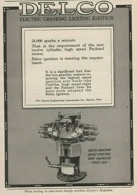 Delco Electric Cranking Lighting Ignition 1915 Packard Twin Six Vintage Print Ad • $9.88