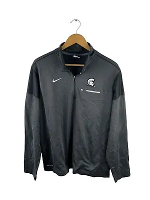 VINTAGE Michigan State Spartans Pullover Men Sze L Grey Logo Nike Dri Fit Collar • $39.95