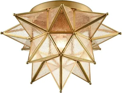 Modern Moroccan Seeded Glass Brass Moravian Star Flush Mount Ceiling Light • $171.99
