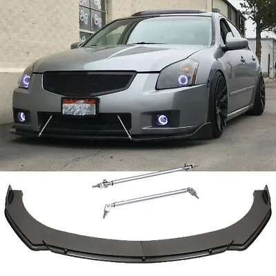 Front Bumper Splitter Lip Carbon Look + Strut Rod For Nissan Maxima 2000-2020 CT • $109.08