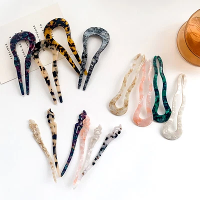 $2.52 • Buy Twist Hair Stick Hair Clip Acetate U-Shaped Hairpin Women Hair Accessories Decor