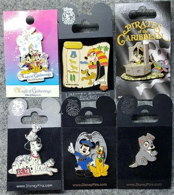 $9.99 • Buy Lot Of 6 Canine Themed Disney Pins WDW - NEW On Cards - Original - Free S&H #10