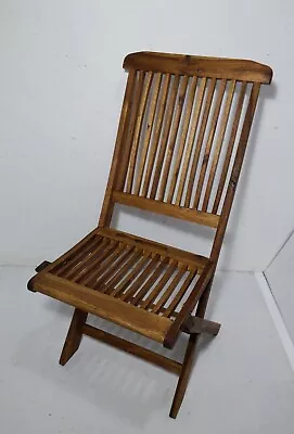 Vintage Teak Wood Folding Patio Outdoor Chair Slatted Seat Mid Century Modern • $108