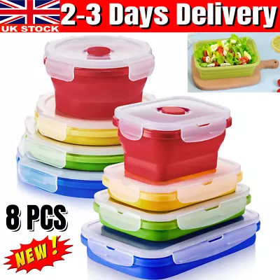 8 PCS Collapsible Food Storage Containers Stackable Silicone Food Storage Conta • £21.89