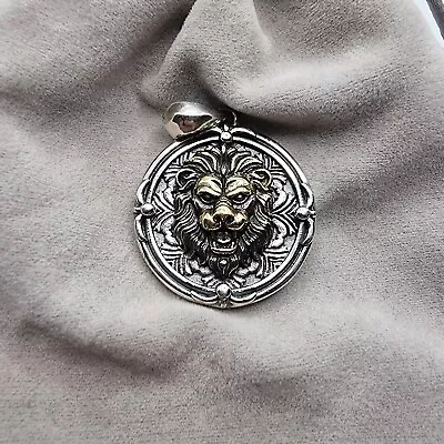 Majestic Golden Lion Head Medallion Pendant 925 Sterling Silver Gift UK • $62.20