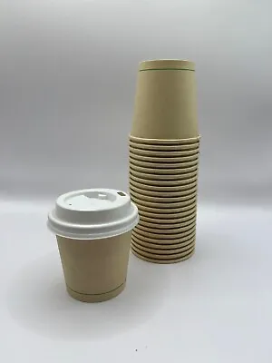 50pk 4oz White Black Or Bamboo Cups With Lid Takeaway Disposable Espresso Coffee • £6.79