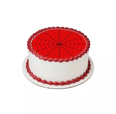 Spiderman Red Background Black Web Edible Round 8 Inch Pre-cut Cake Topper • £5.99