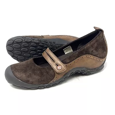 Merrell Plaza Bandeau Womens Brown Suede Comfort Wedge Mary Jane Shoes Sz 10 M • $16.99