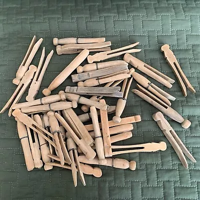 40 Vintage Wooden Clothes Pins Weathered Wood Craft Lot • $8